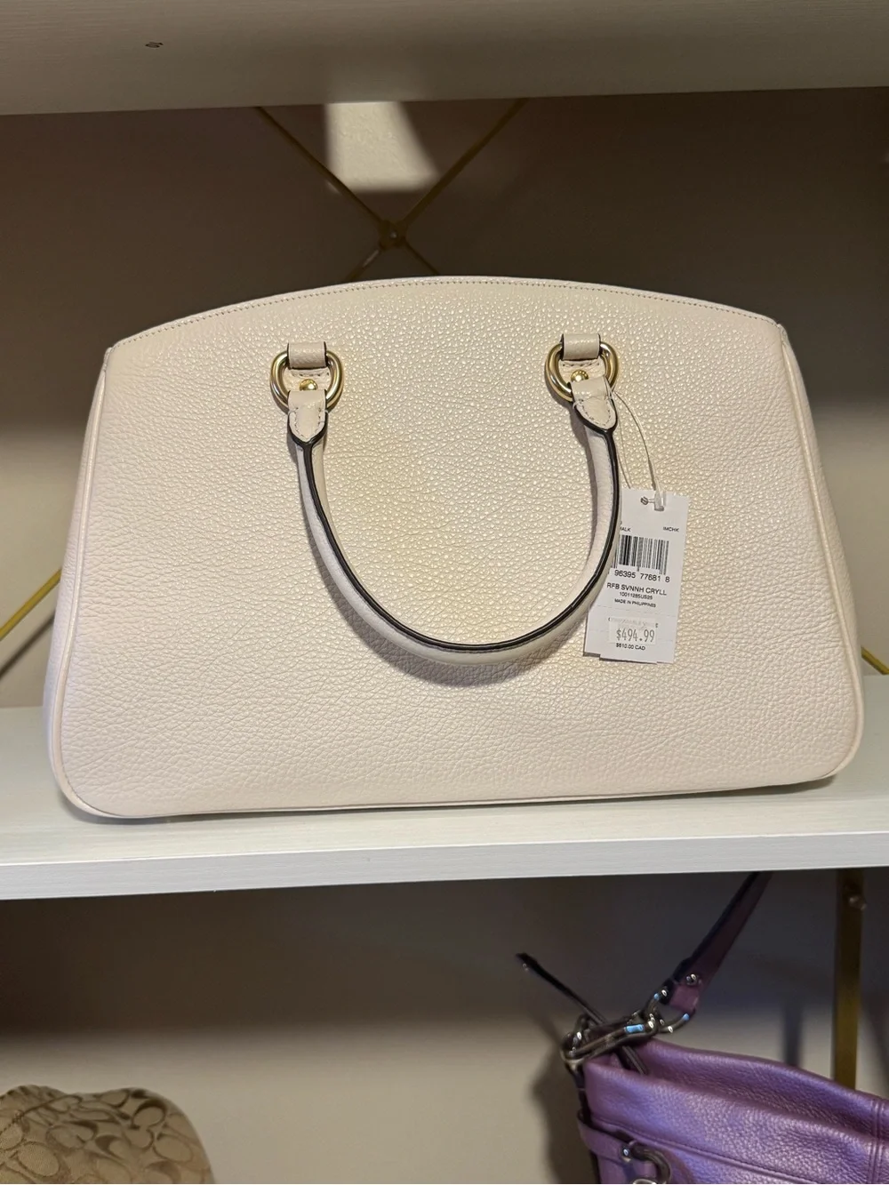 Coach Pebbled Leather Dome Satchel in Blush Cream